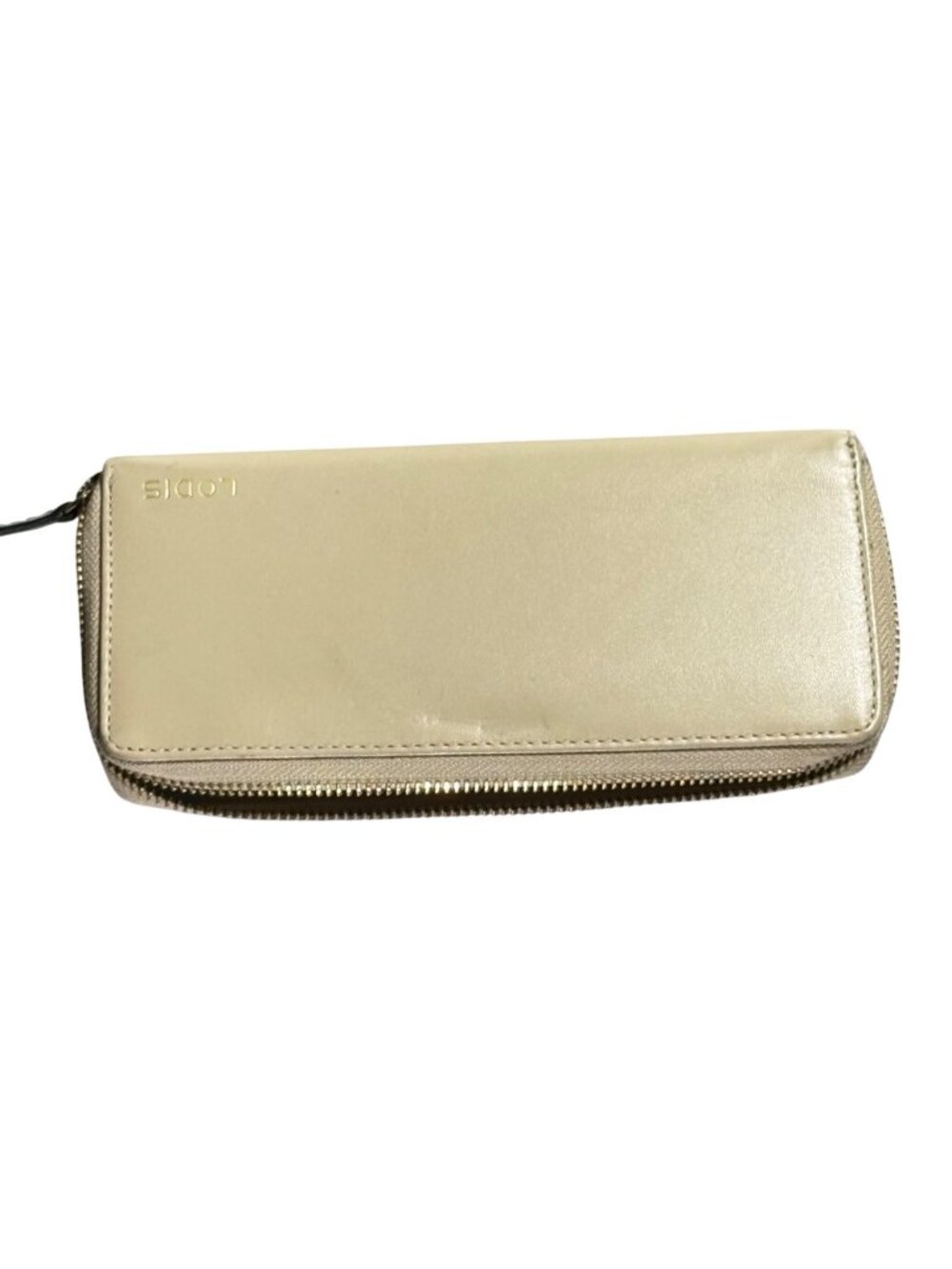 Lodis Beige Leather Zip-Around Long Continental Wallet With Gold Logo - Picture 11 of 11